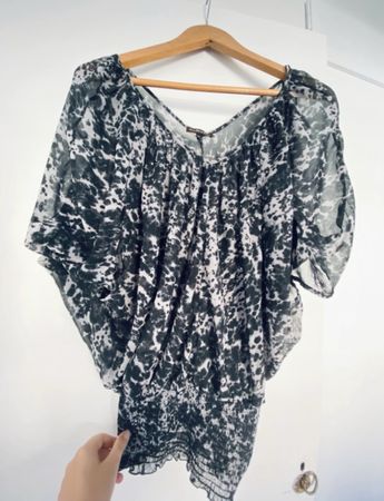Chic Sheer Blouse Grey Tunic with Rhinestones 