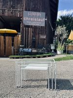 Beistelltische 3er Set Weiss Metall Glas Tisch 50er 60er