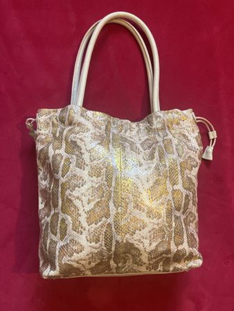Handtasche Furla Leder Schlangenoptik gold beige gebraucht