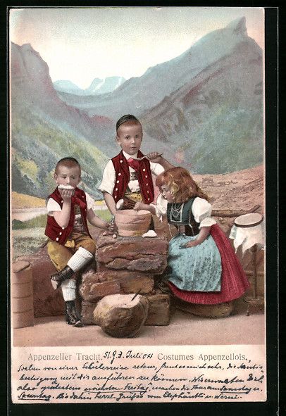 Cartoline postali: Kinder naschen aus einem Topf, Appenzell – Usato da Berlin venduto da bartko-reher