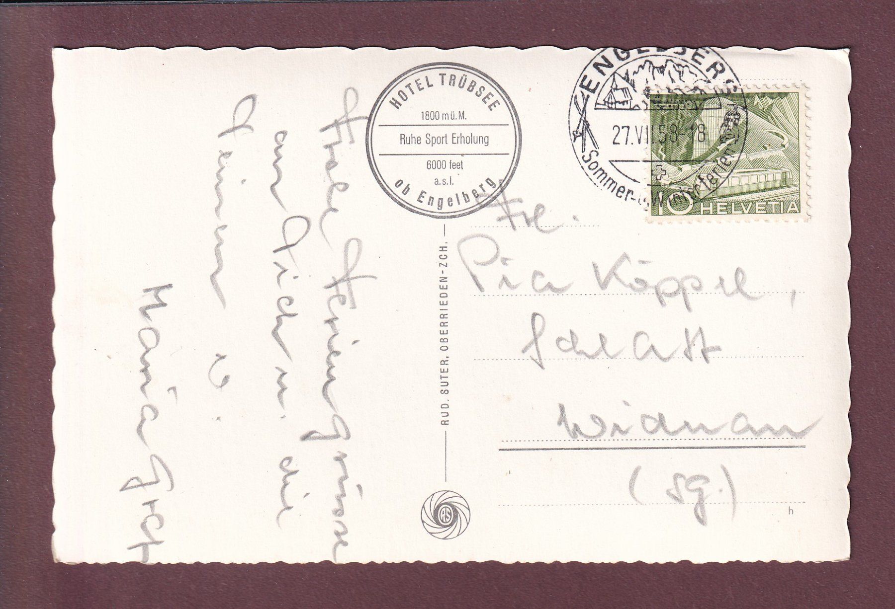 Cartoline postali: TRÜBSEE - Hahnen - Leute - 1958 – Usato da Pully venduto da nicecards 1