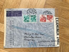 Luftpost-Brief nach London mit Kehrdruck