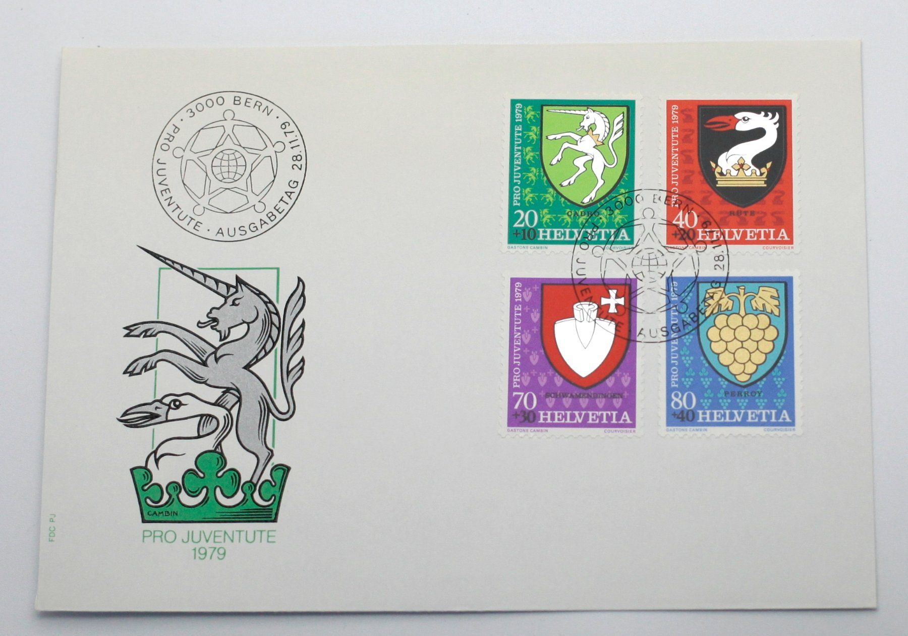 Alle Briefmarken: Pro Juventute 1979 Wappen – Gebraucht aus Birsfelden von Waldbrettspiel
