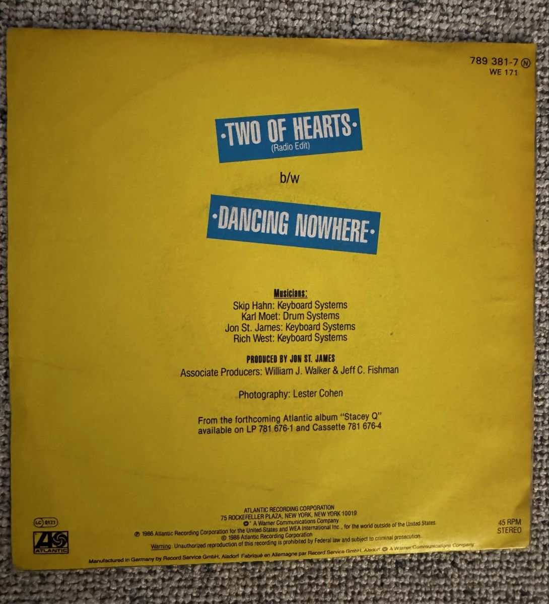 Dischi in vinile: Stacey Q - Two Of Hearts - 7'' Single - 80s – Usato da Rorbas venduto da BlackstarRecords 1