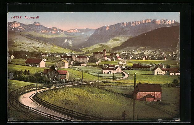 Cartoline postali: Appenzell, Panorama mit Gebirge im Hinte – Usato da Berlin venduto da bartko-reher