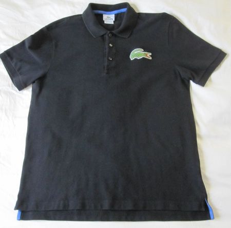 Polo LACOSTE Noir Grand Croco vert, 100% coton