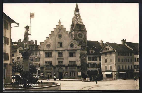 Cartoline postali: Zug, Kolinplatz mit Restaurant Aklin, Tu – Usato da Berlin venduto da bartko-reher