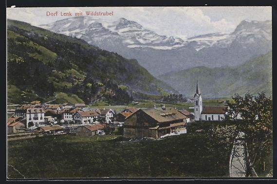 Cartoline postali: AK Lenk, Dorfansicht mit Wildstrubel – Usato da Berlin venduto da bartko-reher