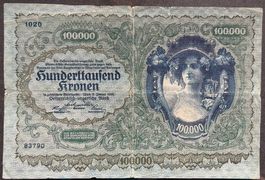 Historische 100.000 Kronen Banknote, Österreich 1922