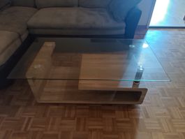 Couchtisch Glas Holz Optik Metall Füsse guter Zustand