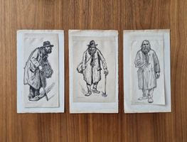 Albert Morand dessins vagabonds mendiants signé tableau