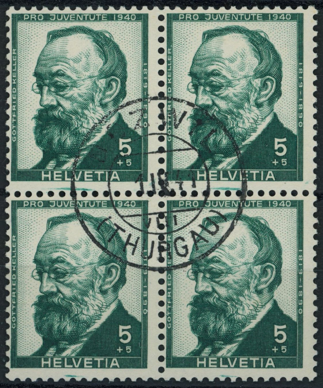 Alle Briefmarken: 1940 - Pro Juventute - Abart - Viererblock - gestempelt – Gebraucht aus Schindellegi von leecollect