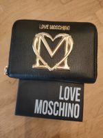 Portefeuille LOVE MOSCHINO noir fermeture éclair logo M doré