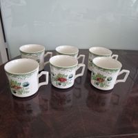 6 antike Kaffeetassen mit floralem Muster, Steingut, England