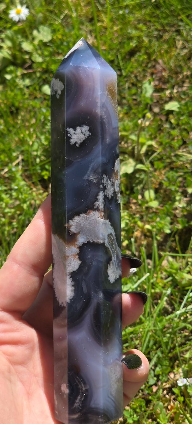 Minerali & Pietre curative: Blauer Blumenachat Obelisk C 261g – Nuovo e nell'imballaggio originale da Matzingen venduto da Shay_Crystalz