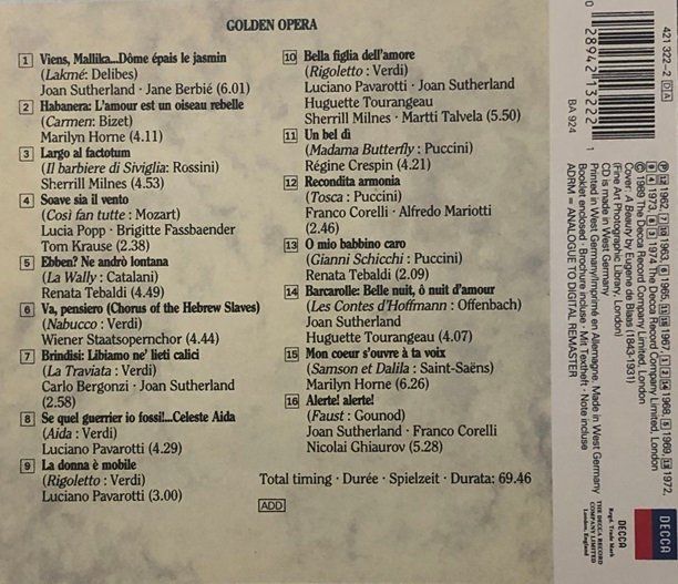 CD: Golden Opera (Sutherland/Tebaldi/Popp usw.) – Usato da Grüningen venduto da azulblanco 1