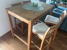 Bartisch mit vier Barstühlen Holz hell gebraucht Zustand