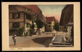 AK Signau, Gasthaus zum Bären, Straßenpartie mit Brunnen