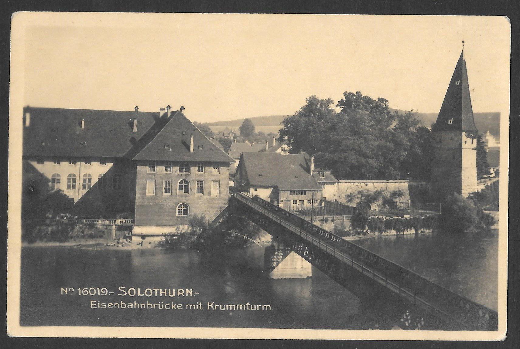 Cartoline postali: Solothurn Eisenbahnbrücke und Krummturm – Usato da Olten venduto da clotaldi