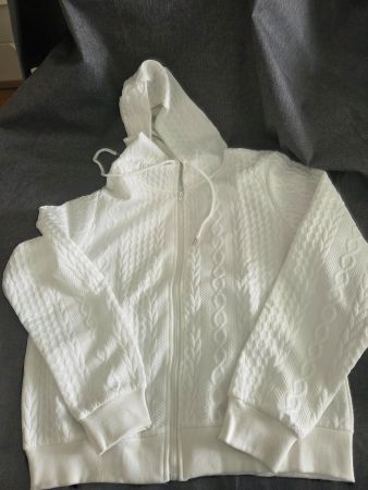 Leichte Sommerjacke Zopfmuster Kapuze | Weiss | Gr. L | NEU