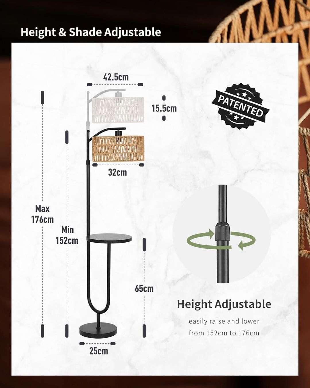 Lampade: Stehlampe Wohnzimmer Vintage Rattan – Nuovo e nell'imballaggio originale da Gränichen venduto da omniadeals 4