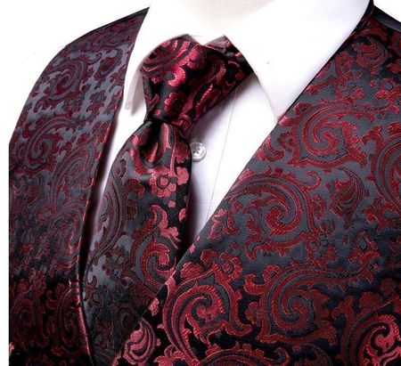 Weste Paisley bordeauxrot für Herrenanzug - Gilet pour homme