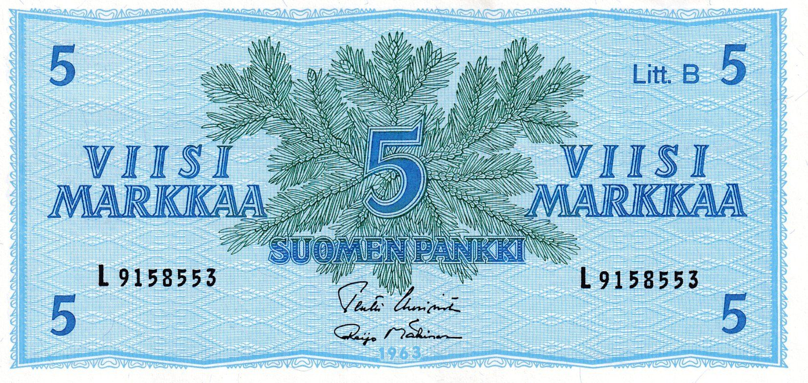 Banconote: Finnland 5 markkaa 1963  unz – Nuovo (secondo la descrizione) da Neuchâtel venduto da karlpierrino
