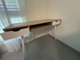 Schreibtisch mit Schubladen und Fach Holzoptik Weiss 59 Zeic