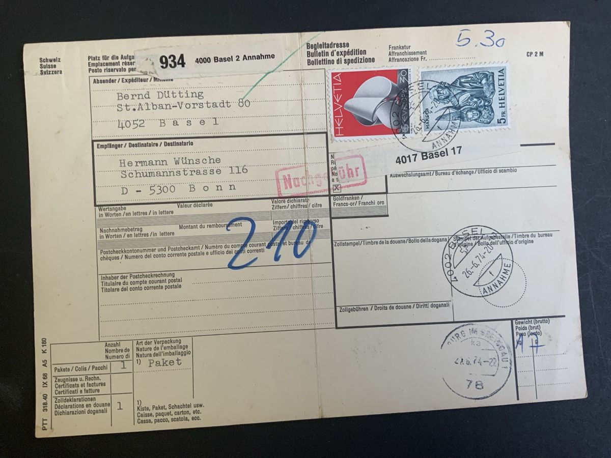 Tutti i francobolli: Basel Paketkarte – Usato da Binningen venduto da chr_cr5n