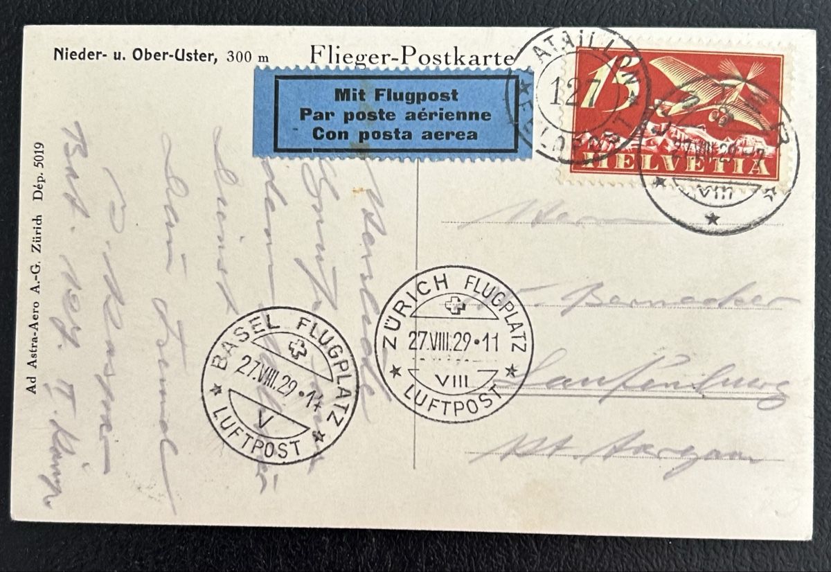 Cartoline postali: Fliegerpostkarte Nieder u. Oberuster  – Usato da Horw venduto da Tellbub 1