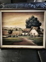Bild mit Landschaft und Bauernhaus mit Brunnen