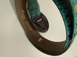 Vintage Ledergürtel, Gr. 90, Schlangenoptik, Metallschnalle