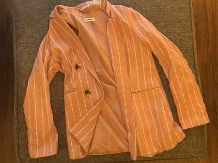 Damen Blazer gestreift rosa weiss