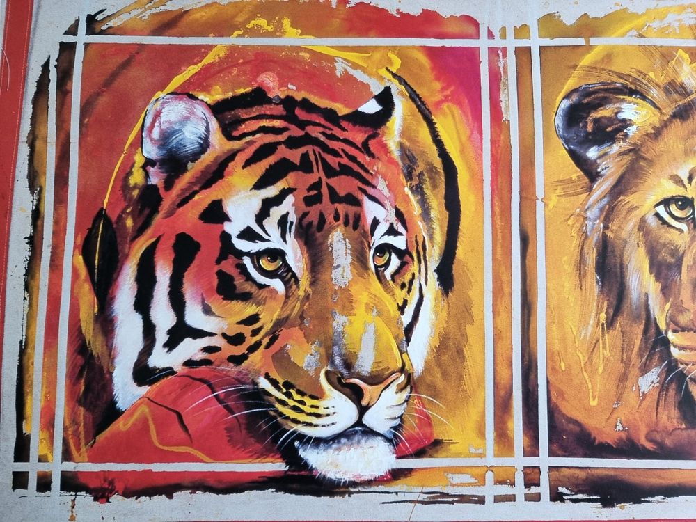 ROLF KNIE TIGER UND LÖWEN GRAFIK GRÖSSE 100X50CM ZUSTAND GUT 2