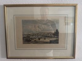 Genf vom Quai du Montblanc – Kolorierter Holzstich, UBS