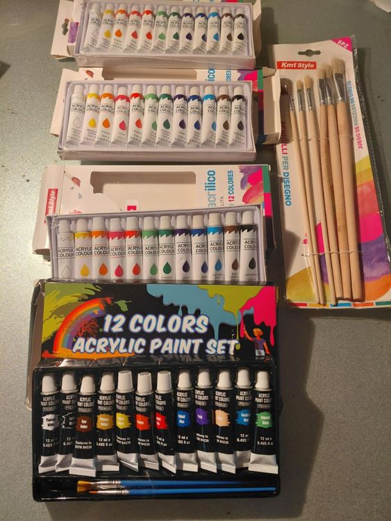 Colori: Set mit 48 Acrylfarben und 9x Pinseln zum Malen! set couleur – Nuovo e nell'imballaggio originale da Minusio venduto da graziano11 1