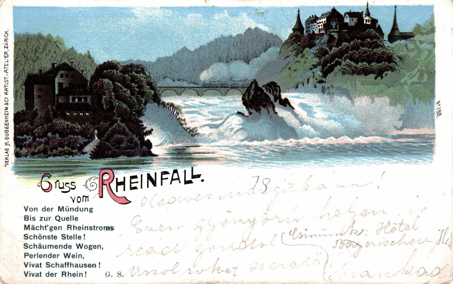 Ansichtskarten: Gruss vom Rheinfall. 1899 – Gebraucht aus Bronschhofen von Astore