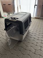 Grosse, graue Hunde-Transportbox mit Ro