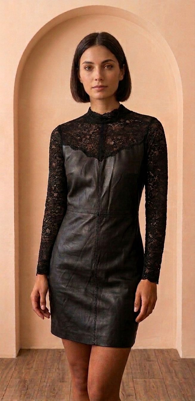 Only Kleider: Kleid Lederoptik Spitze schwarz Langarm Grösse S – Neu (gemäss Beschreibung) aus Horgen von Amanda30