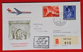 LIECHTENSTEIN FLUGPOST SWISSAIR ERSTFLUG ZRH CASABLANCA 1965