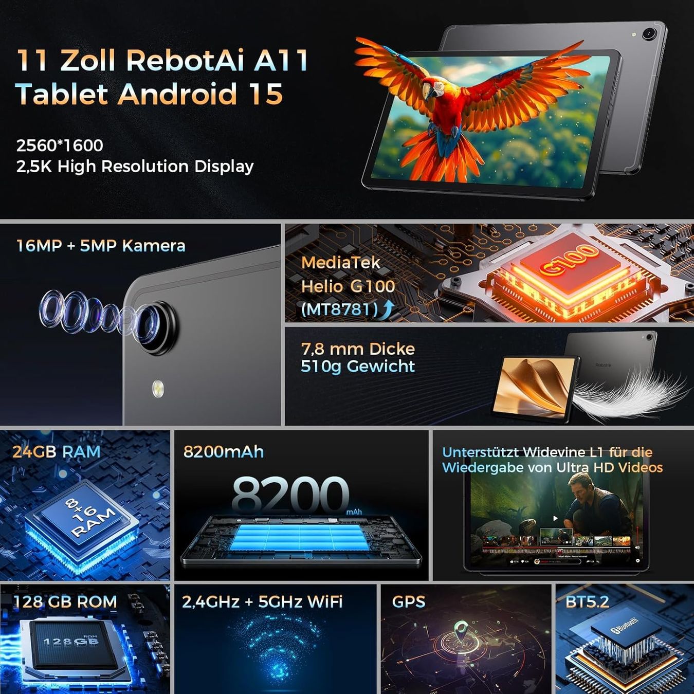 Tablet PC: Android Tablet,11 Zoll + Stift + Hülle + Netzteil + Garantie – Nuovo (secondo la descrizione) da Zürich venduto da Zakfu 1