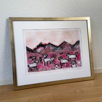 Schafe Natur Expressionismus Berge Land Acryl Bild Bammert