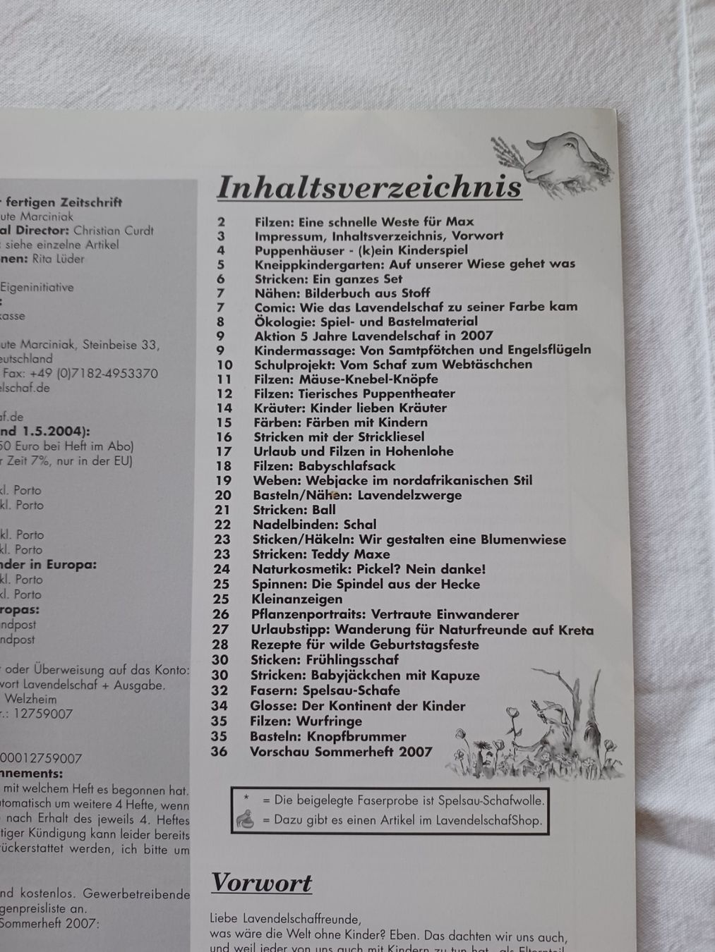 Riviste & Magazine: Heft: Das Lavendelschaf Nr. 18: Frühling 2007 – Usato da Wangen SZ venduto da Koenigskind83 1