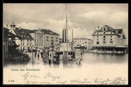 AK Rorschach, Hafen mit Schiffen und Uferbauten