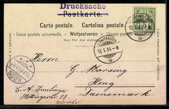 Cartoline postali: AK Schaffhausen, Blick vom Munoth, 1901 – Usato da Berlin venduto da bartko-reher 1