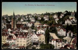 AK Lithographie. St. Gallen, St. Magnikirche u. Rosenberg