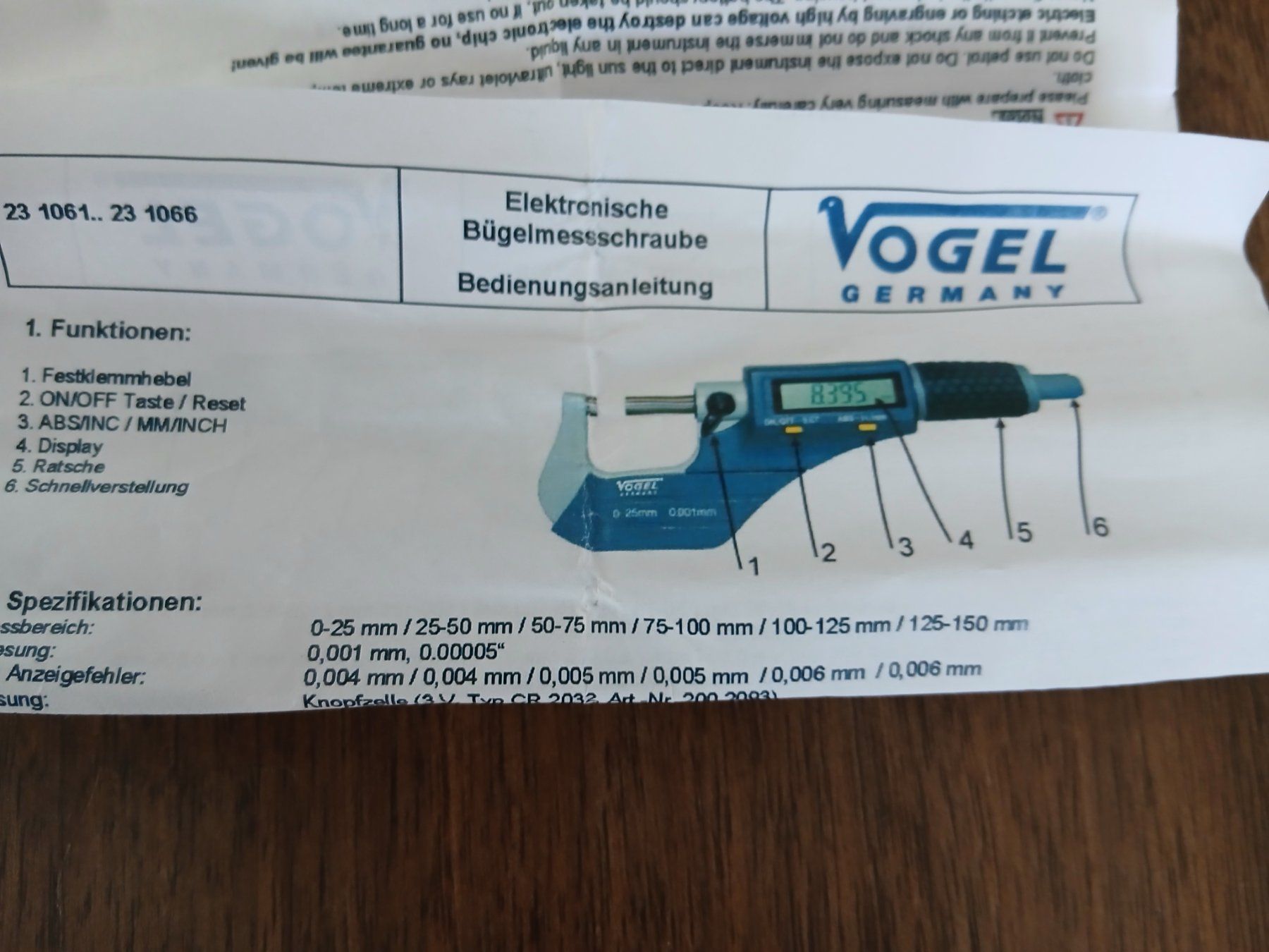 Misurare: Bügel-Messschrauben digital VOGEL – Usato da Pfungen venduto da evala50 4