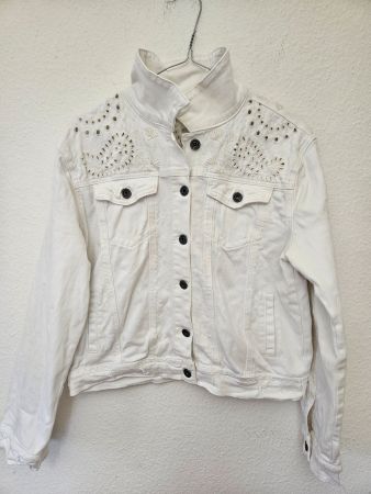 Weisse Jeansjacke mit Stickerei Grösse 42