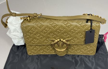 Pinko Love One Classic Bag, Mustard Noce/Antique Gold, NEW!