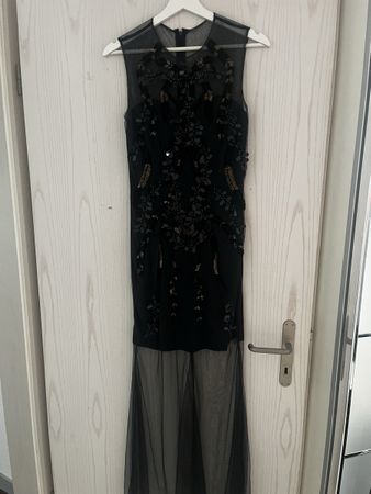 Abendkleid  dunkelblau mit Pailletten und Tüll lang